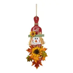 Glitzhome&reg; 26" Fall Wood Scarecrow Floral Door Hanger
