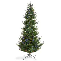 Glitzhome&reg; 9ft Pre-Lit Green Upward Slim Fir Artificial Christmas Tree, Multicolor LED Lights
