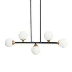 Hello Honey&reg; Robert Stevenson Lighting Lorne Matte Black Metal & Frosted Glass 5-Light Chandelier