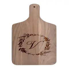 Floral Wreath Monogram Walnut Paddle Cutting Board V