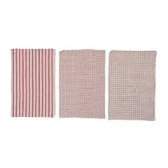 Hello Honey&reg; Red & White Grid & Stripes Cotton Tea Towels Set