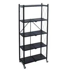 Organize It All Black 5-Tier Foldable Metal Rack with Wheels
