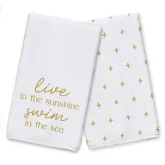 Live In The Sunshine Swim In The Sea Tea Towel Set Yellow on White