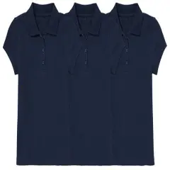 Galaxy by Harvic Short Sleeve Stretch Girl&rsquo;s Pique Polo Shirt 3 Pack Navy/Navy/Navy