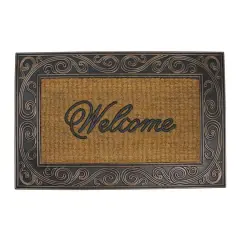Brown & Black Scrollwork Rectangular Welcome Doormat