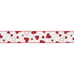 2.5" x 10yd. Glitter Dotted Hearts Valentine's Day Wired Craft Ribbon
