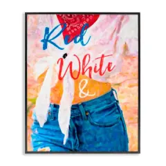 Stupell Industries Red White & Blue Patriotic American Celebration Framed Giclee Art Black