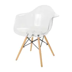 31" Clear Acrylic Mid Century Modern Eiffel Style Accent Chair with Wood Legs