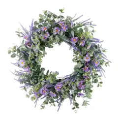 24" Purple Spring Daisy, Lavender & Eucalyptus Floral Wreath