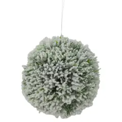 6" White And Green Frosted Pine Round Ornament