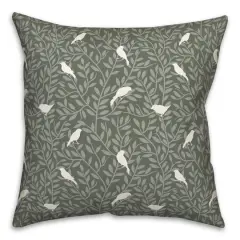 18" Birds On Leaves Indoor/Outdoor Pillow Sage