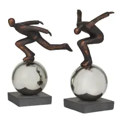Bronze People Sculpture with Silver Ball Stand Set