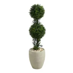 3.5ft. Boxwood Double Ball Topiary Artificial Tree in Sand Colored Planter