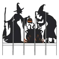 Glitzhome&reg; 34.5" Halloween Metal Silhouette Witches With Cauldron Yard Stake Set