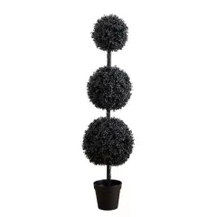 5ft. UV Resistant Artificial Halloween Black Triple Ball Boxwood Topiary (Indoor/Outdoor)