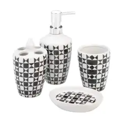 Geometric Pattern Bath Accessory Set 3.25" x 3.25" x 7.25" each.