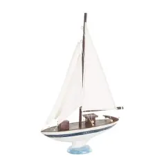 21" White Distressed Sail Boat Sculpture