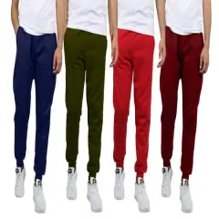 Galaxy by Harvic Men's Fleece-Lined Jogger Sweatpants 4 Pack Navy/Burgundy/Olive/Red