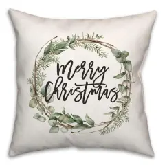Merry Christmas Wreath Throw Pillow