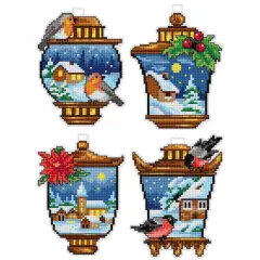 Orchidea Plastic Canvas Counted Cross Stitch Kit With Plastic Canvas Winter Lantern Set of 4 Designs