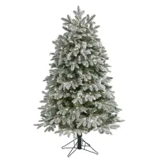 5ft. Pre-Lit Flocked Colorado Mountain Fir Artificial Christmas Tree, Warm White Microdot LED Lights