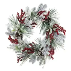 Glitzhome&reg; 24" Christmas Snowy Pinecone & Berry Wreath
