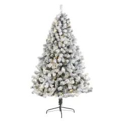 7ft. Pre-Lit Flocked West Virginia Fir Artificial Christmas Tree, Clear LED Lights