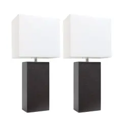 Elegant Designs&trade; 2 Pack Leather Table Lamps with White Shades Espresso Brown and White