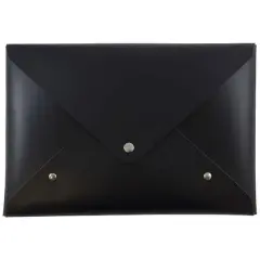 JAM Paper Black Medium Italian Leather Portfolio with Snap Closure