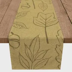 90'' Mustard Yellow Leaf Pattern Cotton Twill Runner