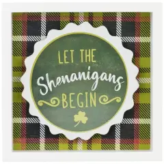 6" Green Plaid Let the Shenanigans Begin St. Patrick's Day Framed Wall Sign