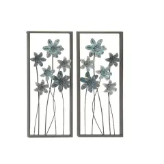 Blue & Gray Framed Floral Metal Wall Accent, 2ct.