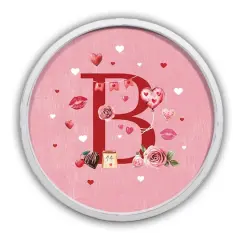 20" Valentine Things White Framed Round Monogram Print B