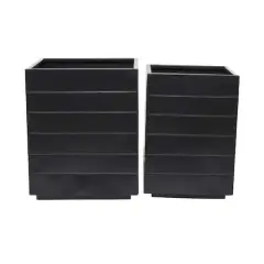 Black Modern Planter, Set of 2" 17", 15"