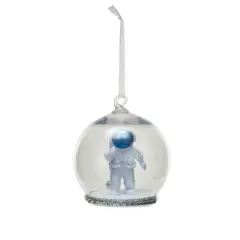 Hello Honey&reg; 4.25" White & Blue Round Astronaut Snow Globe Ornament