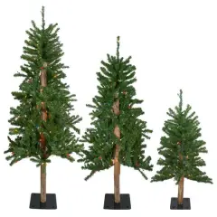 3 Pack Pre-Lit Alpine Artificial Christmas Tree Set, Multicolor Lights