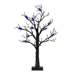 2ft. Pre-Lit Artificial Halloween Spider Twig Tree with 24 Purple LED Lights
