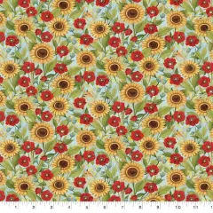 Susan Winget Tossed Floral with Sunflowers Cotton Fabric