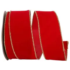 JAM Paper 2.5" x 25yd. Velvet Wired Heavy Commercial Ribbon Red and Gold