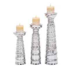 Silver Ceramic Contemporary Candle Holder Set