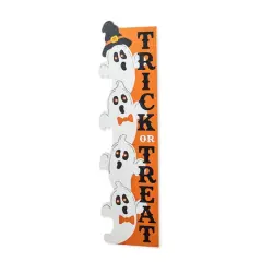 Glitzhome&reg; 42"H Lighted Halloween Wooden Stacked Ghost Porch Sign with Timer