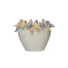 Hello Honey&reg; 6'' Reactive Glaze Stoneware Planter with Birds on Rim