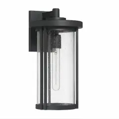 Hello Honey&reg; Maude Matte Black Modern Cylindrical Metal & Glass Wall Mounted Outdoor Wall Light