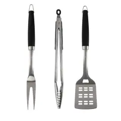 Gibson Home&reg; Silver & Black Sawyer 3 Piece Stainless Steel BBQ Tool Set