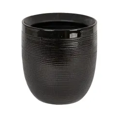 Hello Honey&reg; 12" Black Coastal Embossed Textured Stoneware Planter
