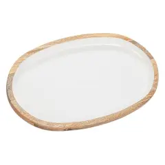 Hello Honey&reg; 18" White Oval Enameled Mango Wood Tray