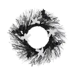 22" Halloween Ghost & Bats Twig Wreath