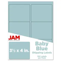 JAM Paper Adhesive Shipping Labels, 3.33" x 4" Baby Blue