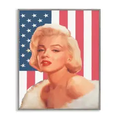 Stupell Industries Vintage Americana Icon Marilyn over US Flag Framed Giclee Art Gray