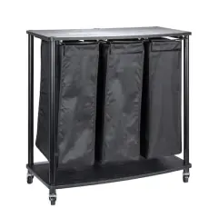 Household Essentials 3-Bag Laundry Sorter with Laminate Shelving Black